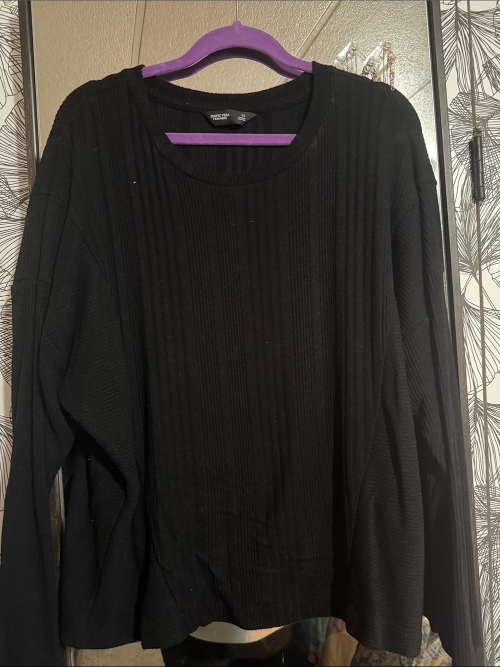Simply Vera Vera Wang Black Long Sleeve Ribbed Tee